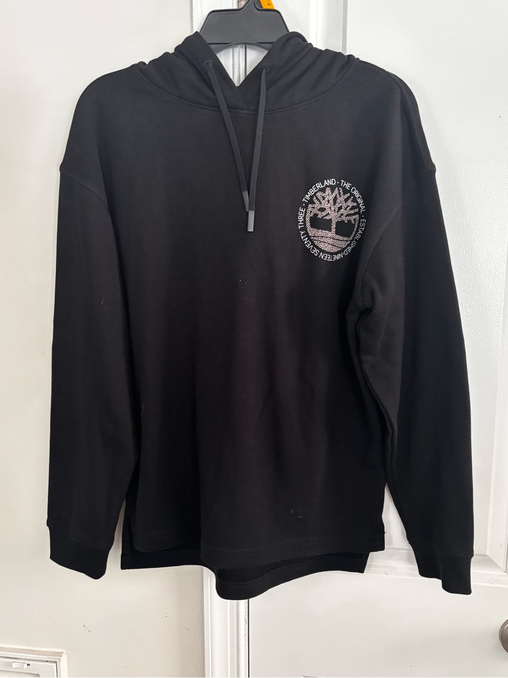 Timberland Black Hooded Sweatshirt with Embroidered Logo in pink